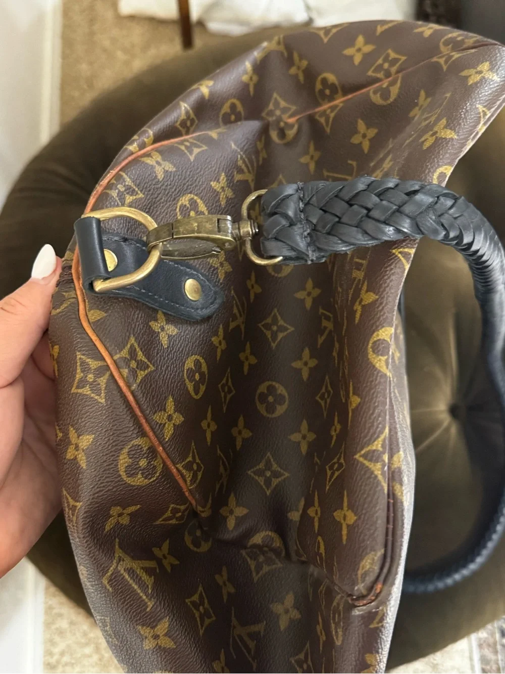 Louis Vuitton Brown Monogram Duffel Bag with Black Braided Handles